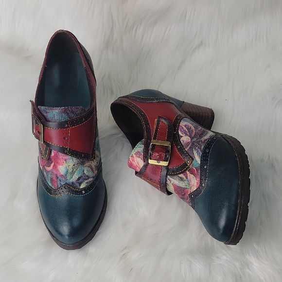 CrazycatZ Shoes - CRAZYCATZ Victorian Boho Floral Hand Painted Oxford Chunky‎ Bootie Block Heels 8